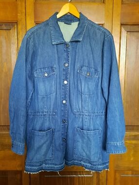 J. Jill Denim 100% Cotton Medium Wash Cinch Waist Utility Jean Jacket Size 2X